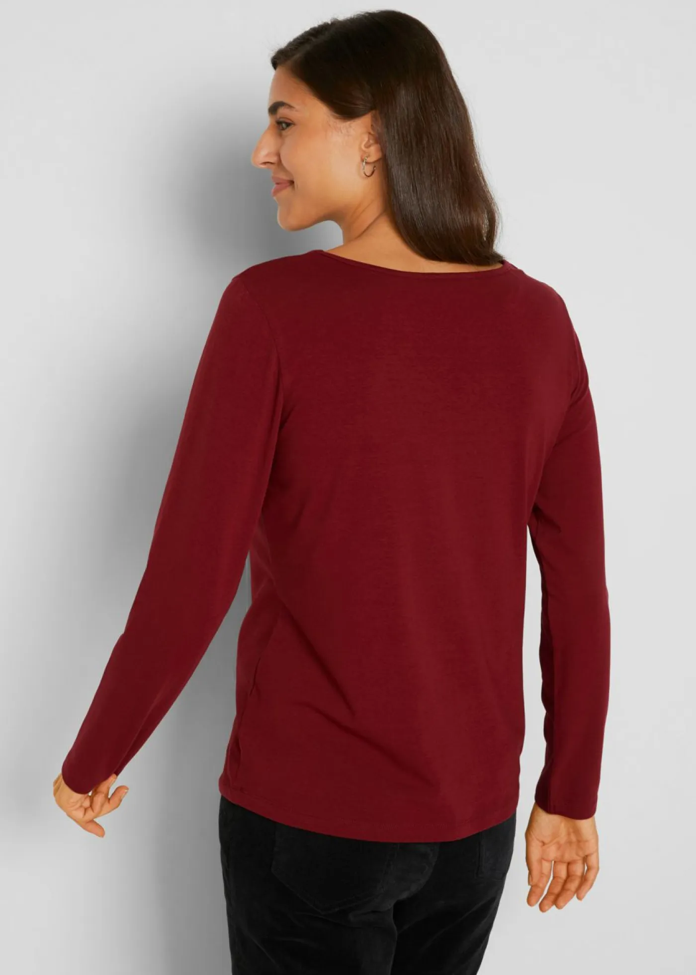 bonprix bonprix Básicos|Camisetas>Camiseta ajustada de manga larga (2 unidades) rubí / gris claro moteado