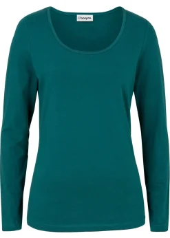bonprix bonprix Básicos|Camisetas>Camiseta ajustada de manga larga Verde petróleo