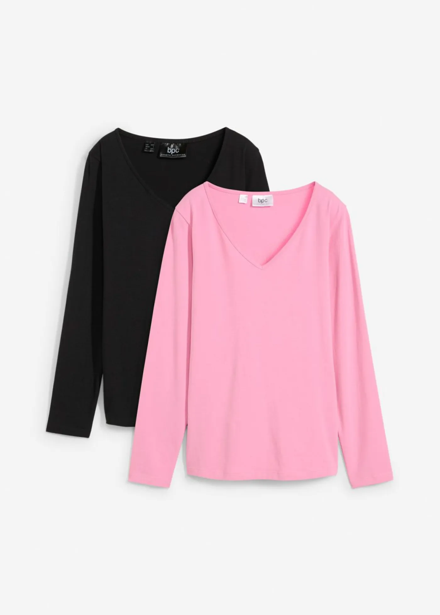 bonprix bonprix Básicos|Camisetas>Camiseta ajustada de manga larga (2 unidades) Rosa orquídea+negro
