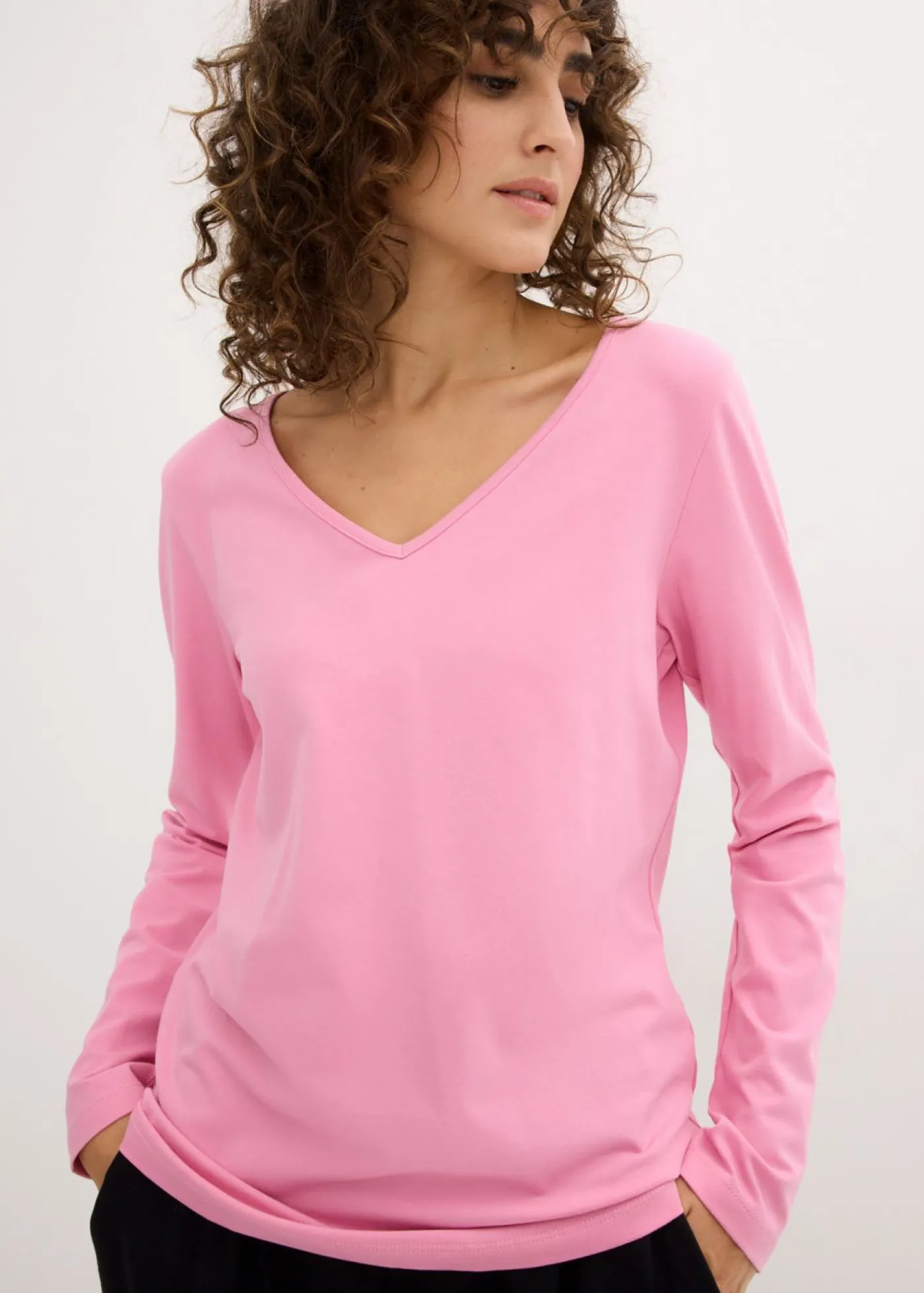 bonprix bonprix Básicos|Camisetas>Camiseta ajustada de manga larga (2 unidades) Rosa orquídea+negro