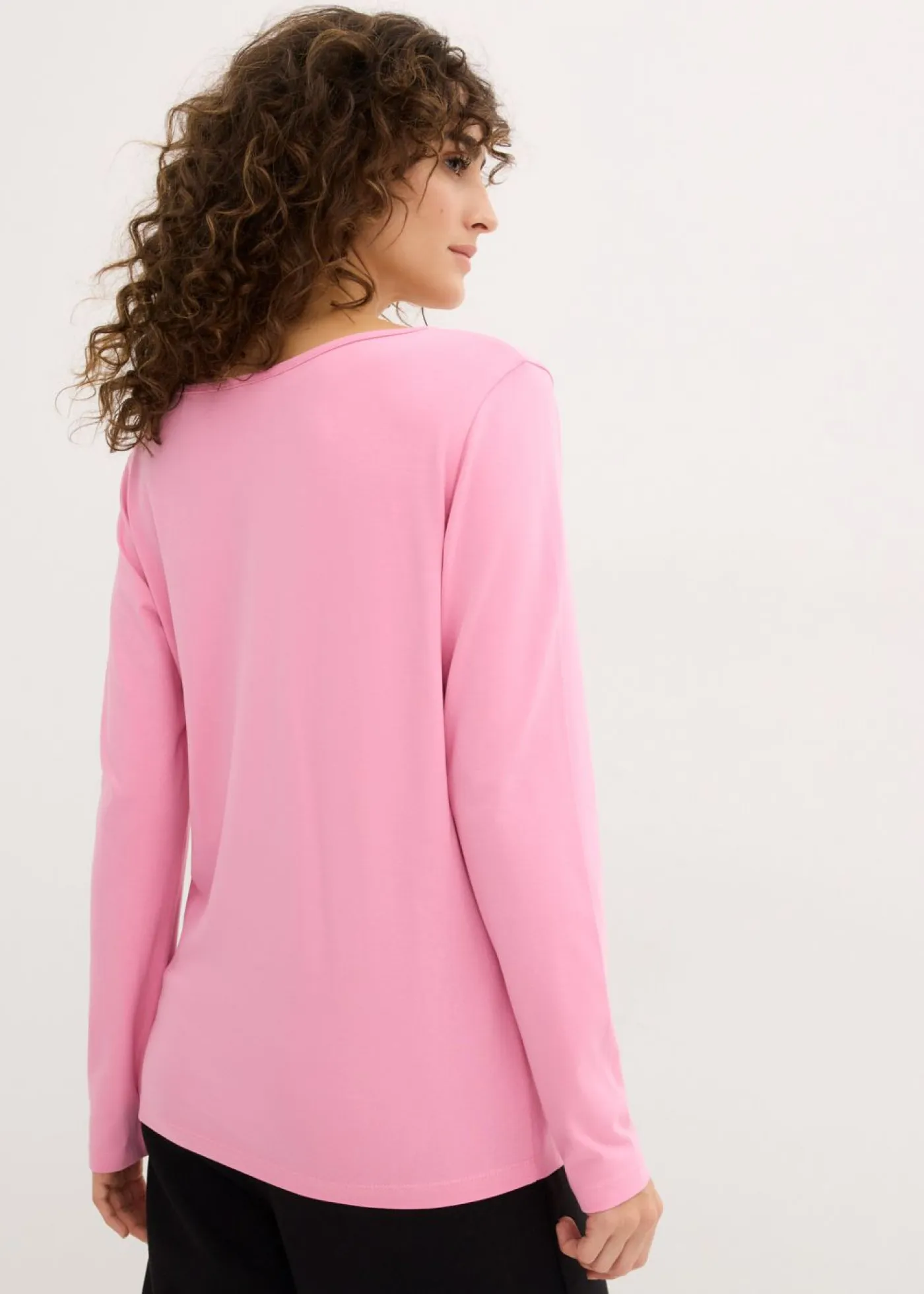 bonprix bonprix Básicos|Camisetas>Camiseta ajustada de manga larga (2 unidades) Rosa orquídea+negro