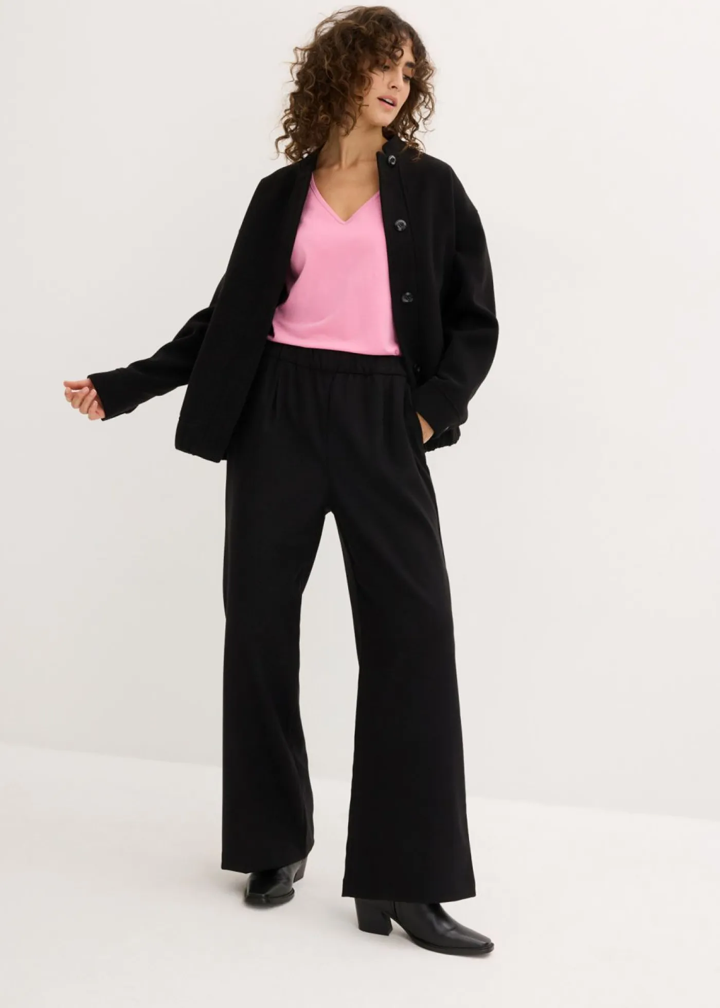 bonprix bonprix Básicos|Camisetas>Camiseta ajustada de manga larga (2 unidades) Rosa orquídea+negro