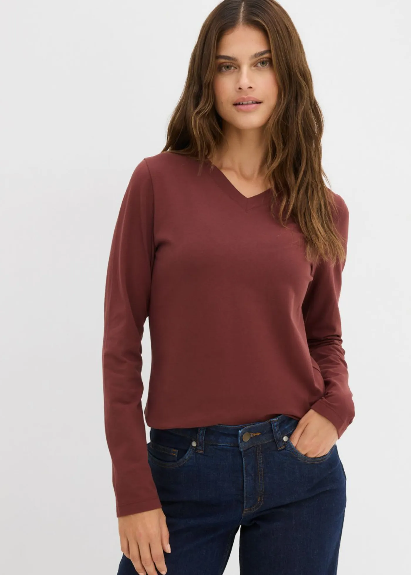 bonprix bonprix Básicos|Camisetas>Camiseta ajustada de manga larga Marrón café