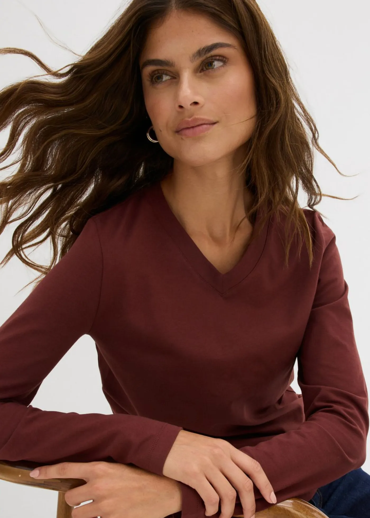 bonprix bonprix Básicos|Camisetas>Camiseta ajustada de manga larga Marrón café