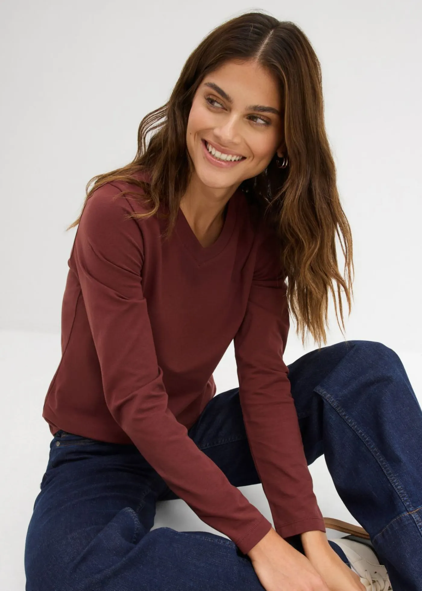 bonprix bonprix Básicos|Camisetas>Camiseta ajustada de manga larga Marrón café