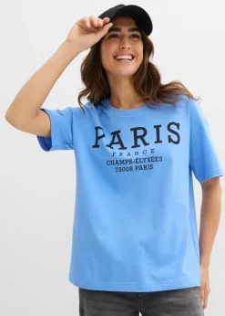 bonprix bonprix Camisetas>Camiseta ancha de algodón orgánico puro azul provenzal/negro