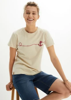 bonprix bonprix Camisetas>Camiseta bordada Gris guijarro estampado