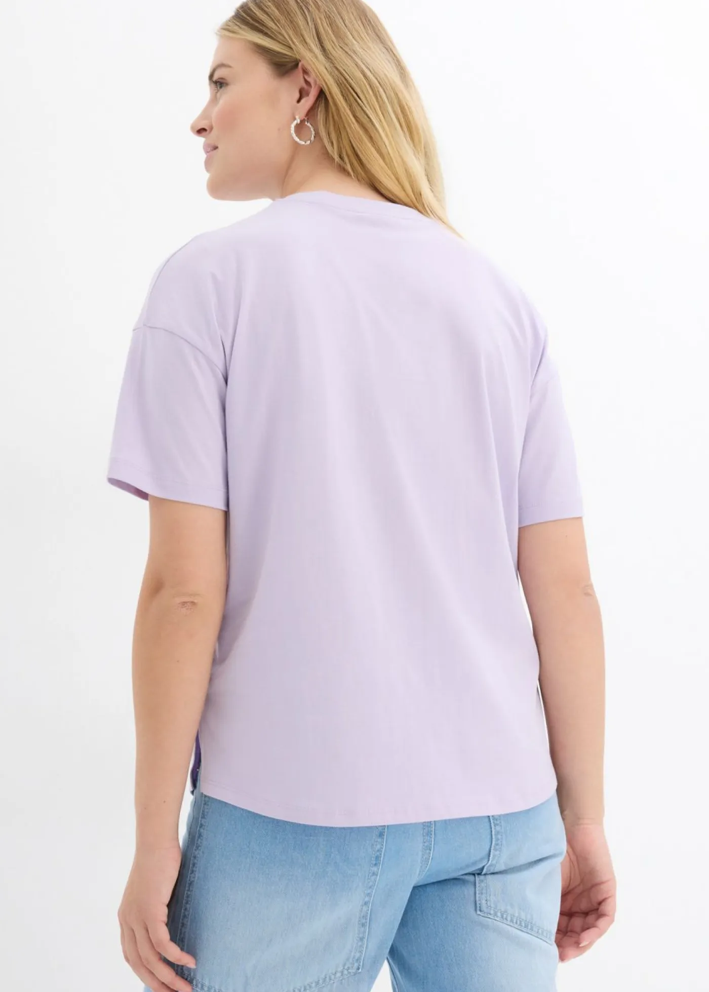 bonprix bonprix Camisetas>Camiseta boxy oversize de algodón orgánico Lila pastel estampado