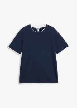 bonprix bonprix Camisetas Y Polos|Novedades>Camiseta con aspecto 2 en 1 de hilo slub Azul marino