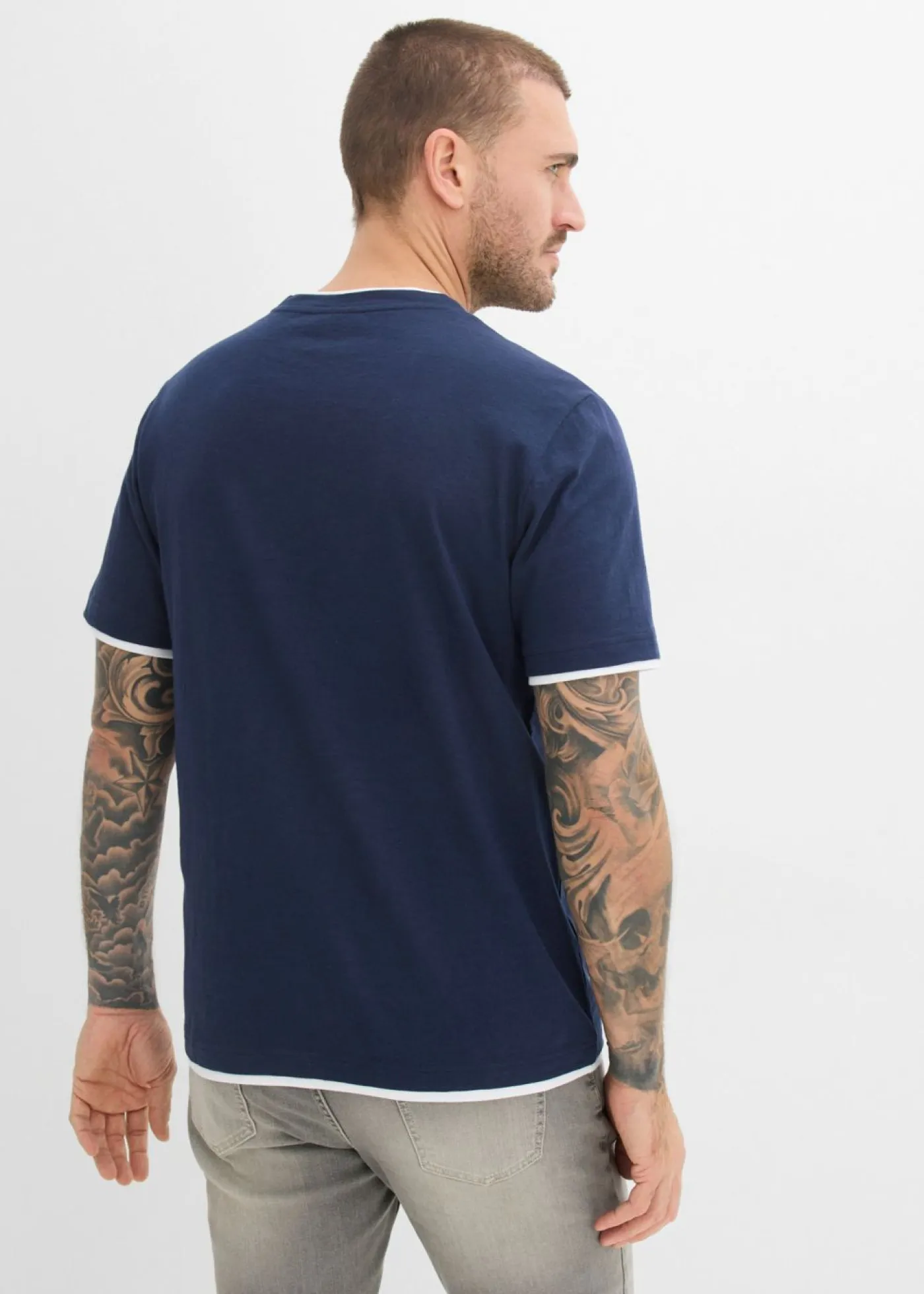 bonprix bonprix Camisetas Y Polos|Novedades>Camiseta con aspecto 2 en 1 de hilo slub Azul marino