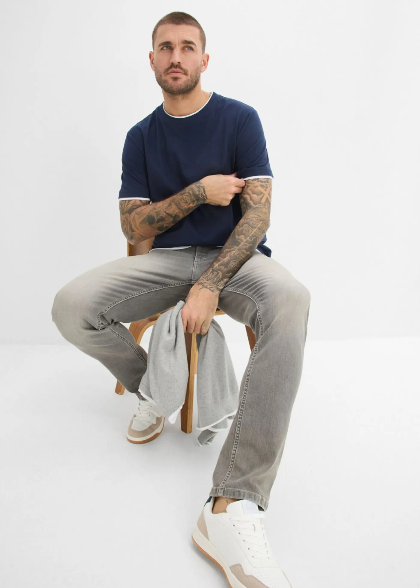 bonprix bonprix Camisetas Y Polos|Novedades>Camiseta con aspecto 2 en 1 de hilo slub Azul marino