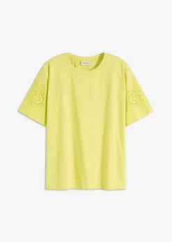 bonprix bonprix Camisetas>Camiseta con bordado calado Amarillo cítrico
