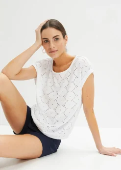 bonprix bonprix Camisetas>Camiseta con bordado calado Blanco