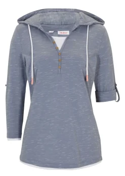 bonprix bonprix Camisetas>Camiseta con capucha Azul ahumado-blanco jaspeado