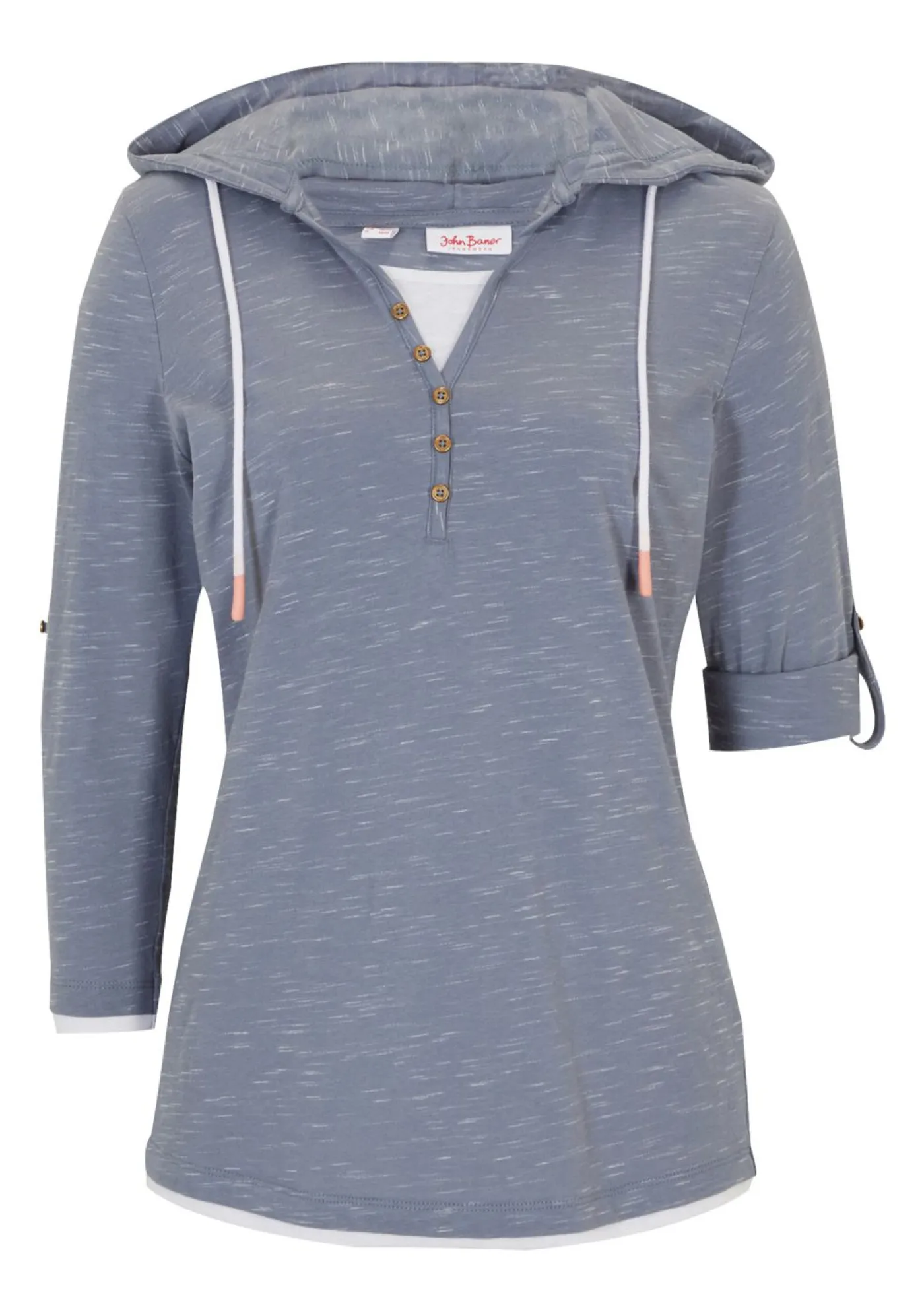 bonprix bonprix Camisetas>Camiseta con capucha Azul ahumado-blanco jaspeado