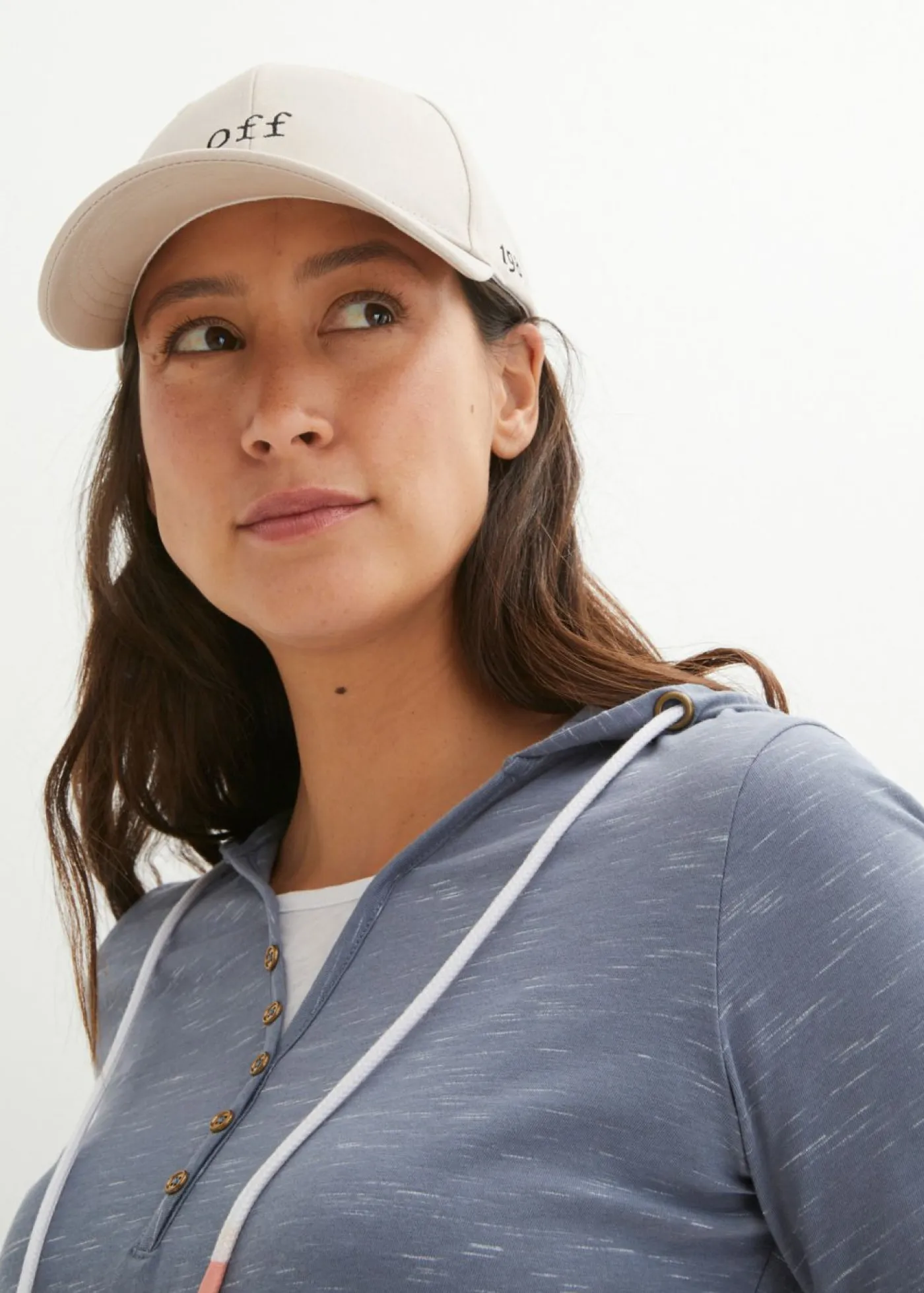 bonprix bonprix Camisetas>Camiseta con capucha Azul ahumado-blanco jaspeado