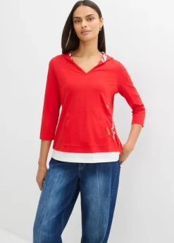 Mujer bonprix bonprix Camiseta con capucha de algodón puro con mangas 3/4