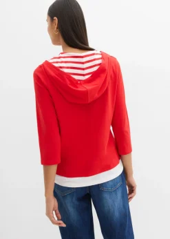 Mujer bonprix bonprix Camiseta con capucha de algodón puro con mangas 3/4