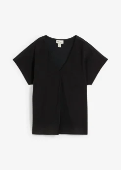 bonprix bonprix Premium|Camisetas>Camiseta con contenido de seda e inserto de tejido Negro