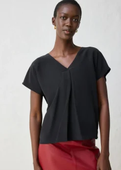 bonprix bonprix Premium|Camisetas>Camiseta con contenido de seda e inserto de tejido Negro