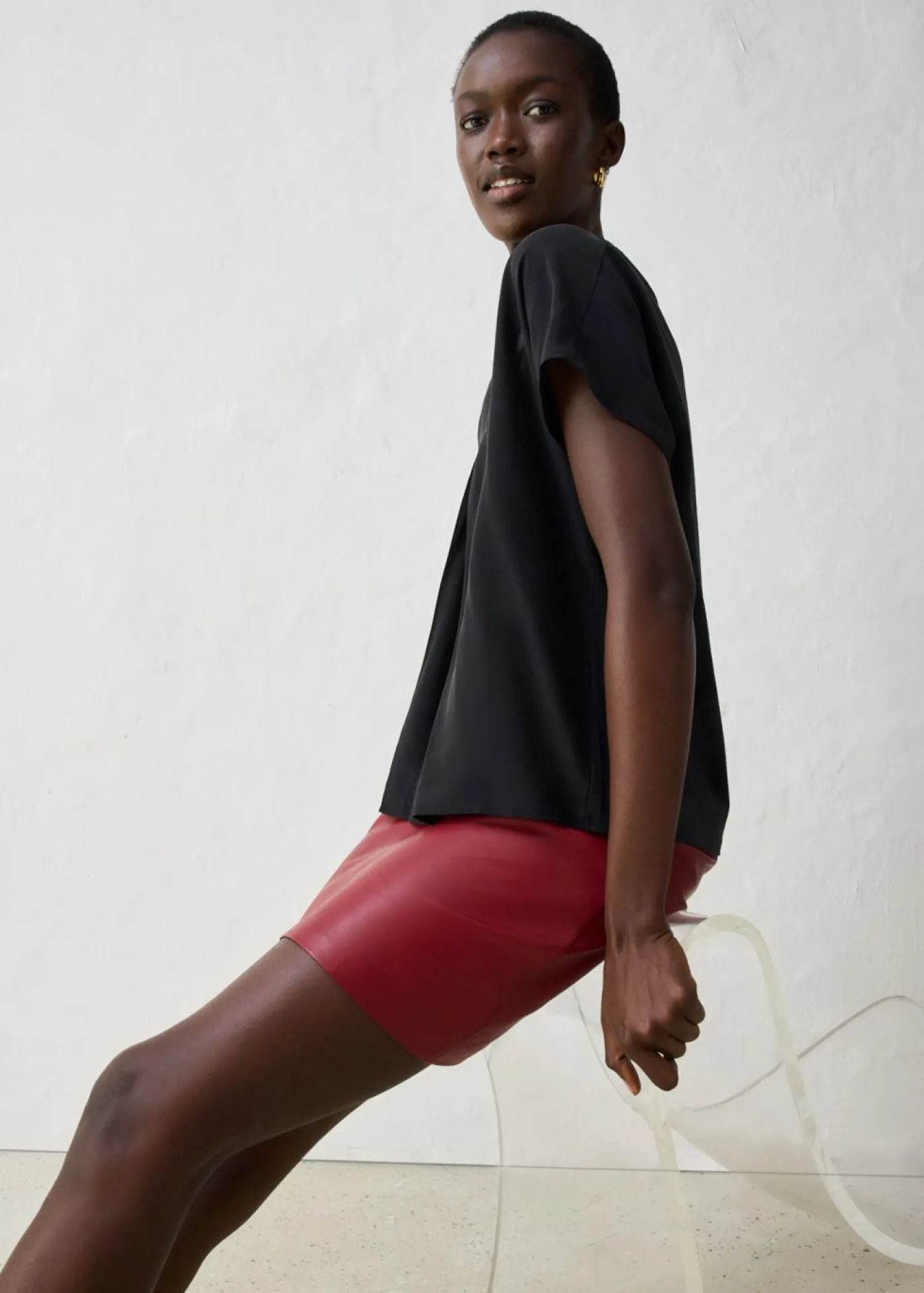 bonprix bonprix Premium|Camisetas>Camiseta con contenido de seda e inserto de tejido Negro