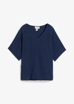 bonprix bonprix Premium|Camisetas>Camiseta con contenido de seda e inserto de tejido Azul marino