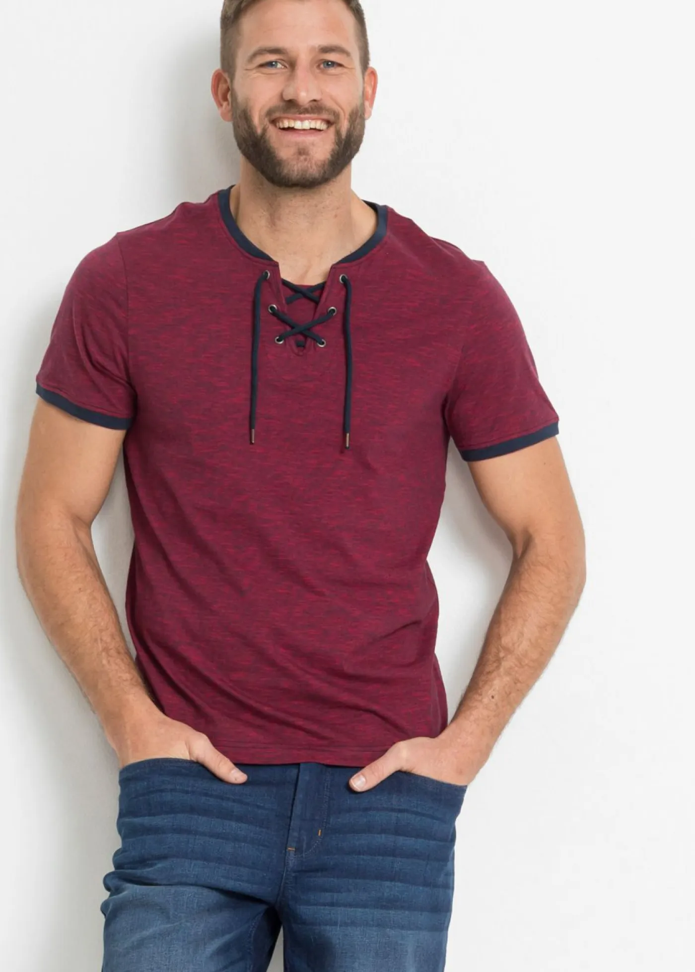 bonprix bonprix Camisetas Y Polos>Camiseta con cordones rojo oscuro/azul marino moteado