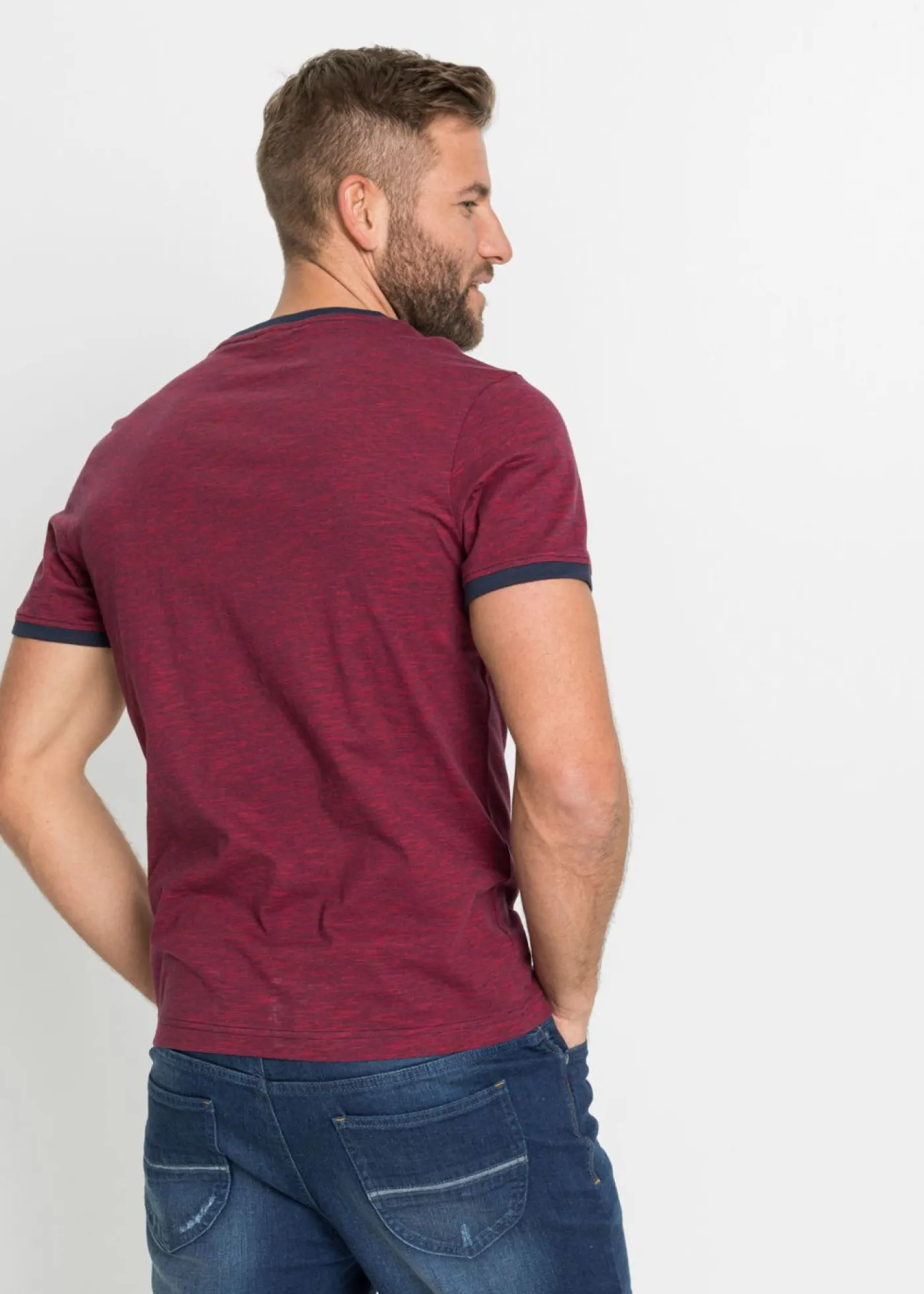 bonprix bonprix Camisetas Y Polos>Camiseta con cordones rojo oscuro/azul marino moteado