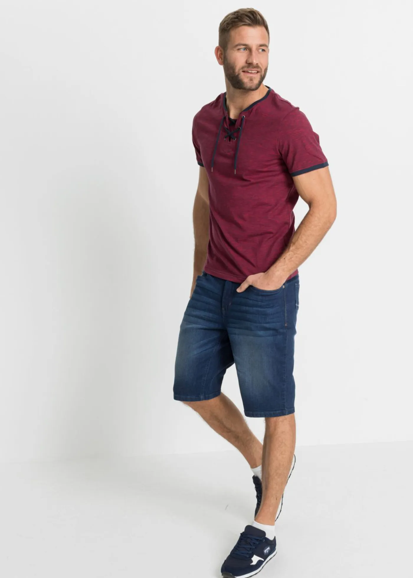 bonprix bonprix Camisetas Y Polos>Camiseta con cordones rojo oscuro/azul marino moteado