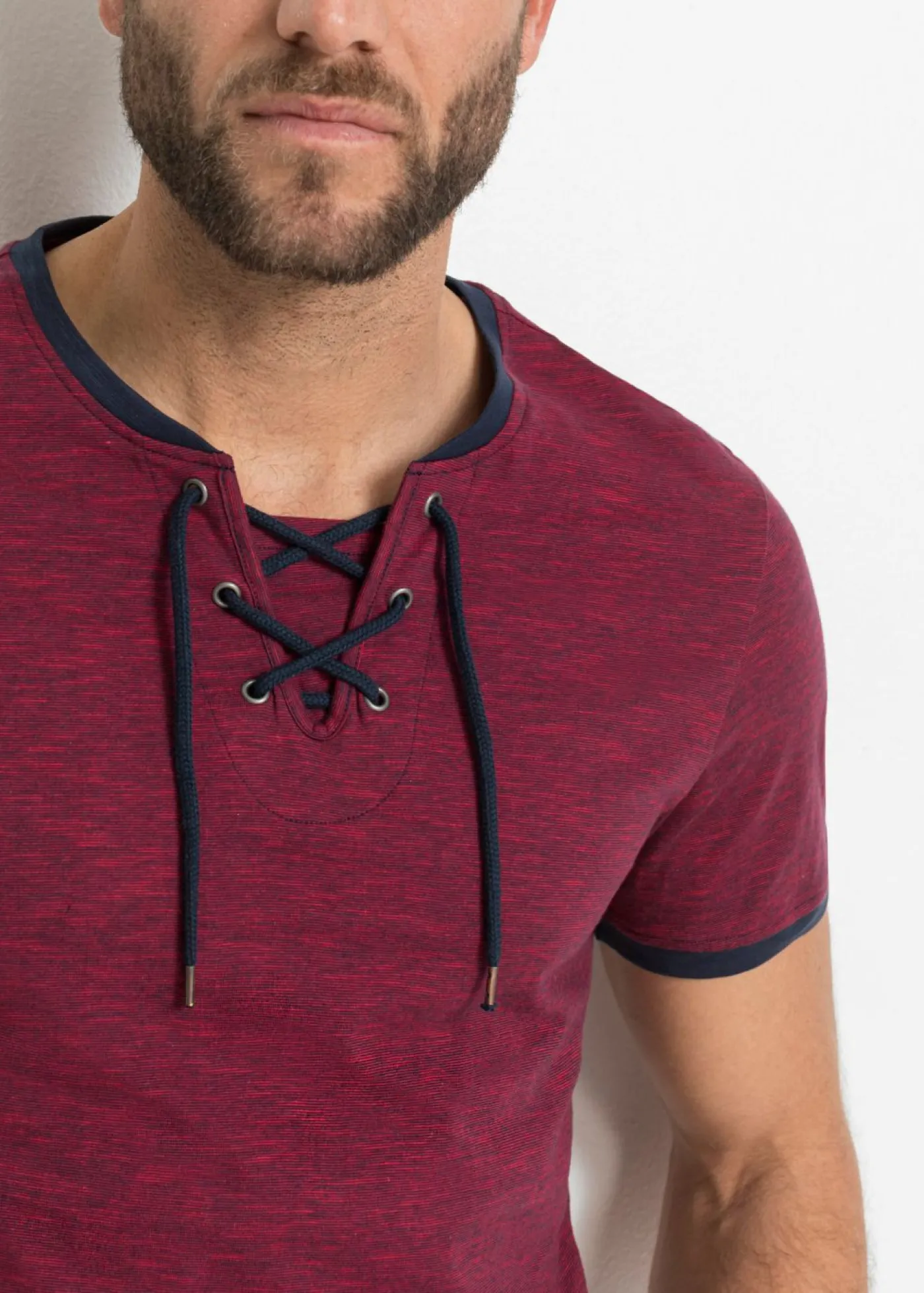 bonprix bonprix Camisetas Y Polos>Camiseta con cordones rojo oscuro/azul marino moteado