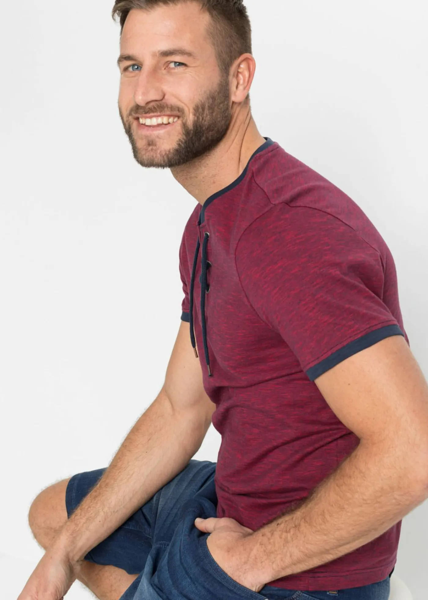 bonprix bonprix Camisetas Y Polos>Camiseta con cordones rojo oscuro/azul marino moteado