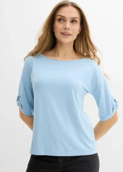 bonprix bonprix Camisetas>Camiseta con cuello barco Azul claro