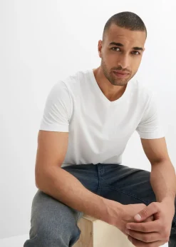 Hombre bonprix bonprix Camiseta con cuello en V (3 unidades)