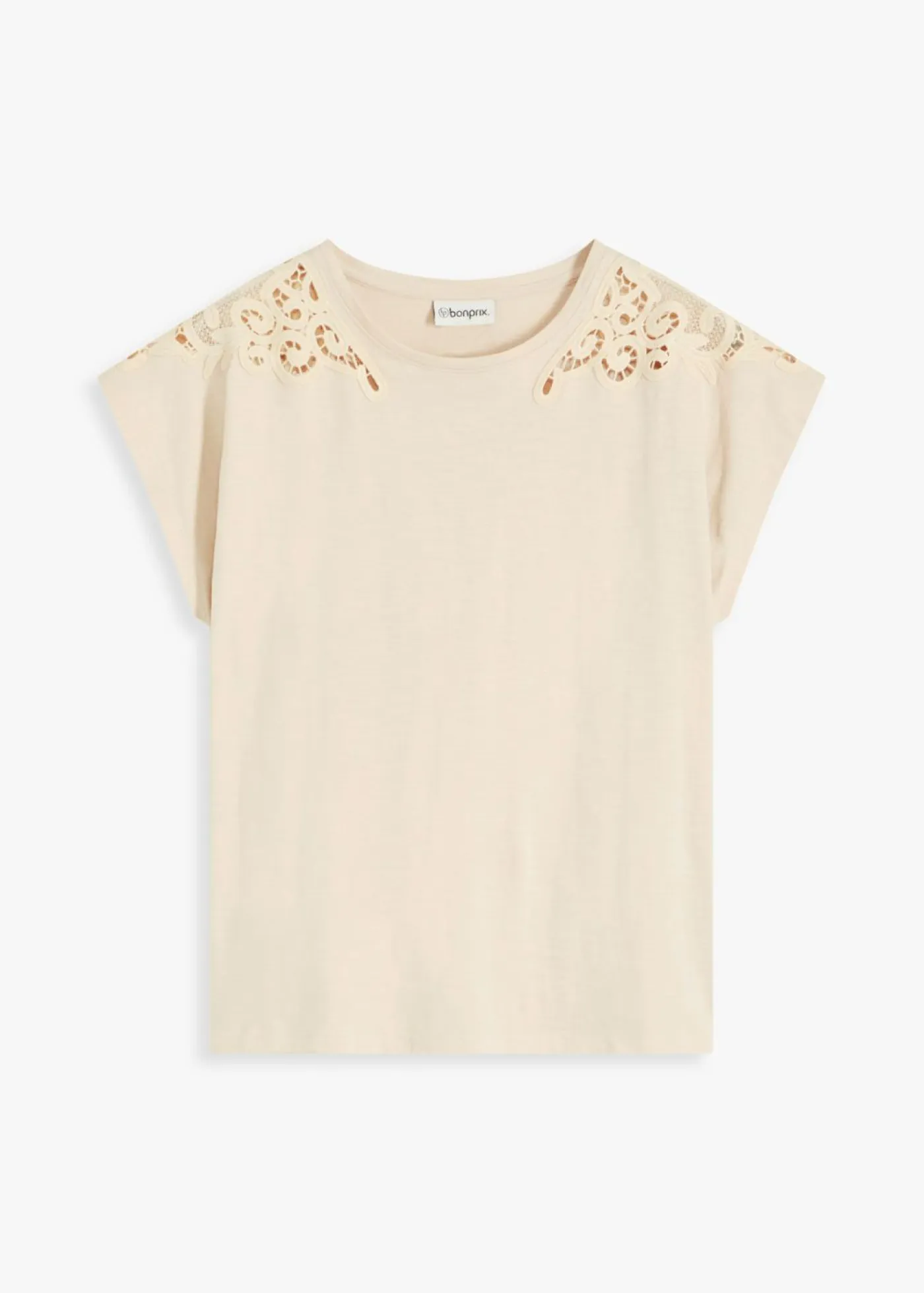 bonprix bonprix Camisetas>Camiseta con detalle de ganchillo Arena claro