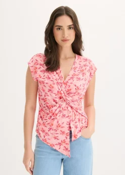 bonprix bonprix Camisetas|Novedades>Camiseta con detalle de nudo rosa pálido con flores