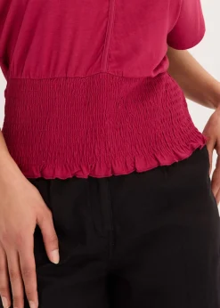 Mujer bonprix bonprix Camiseta con dobladillo de nido de abeja