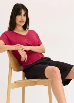 Mujer bonprix bonprix Camiseta con dobladillo de nido de abeja