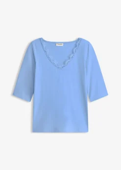 bonprix bonprix Camisetas|Novedades>Camiseta con encaje azul provenzal