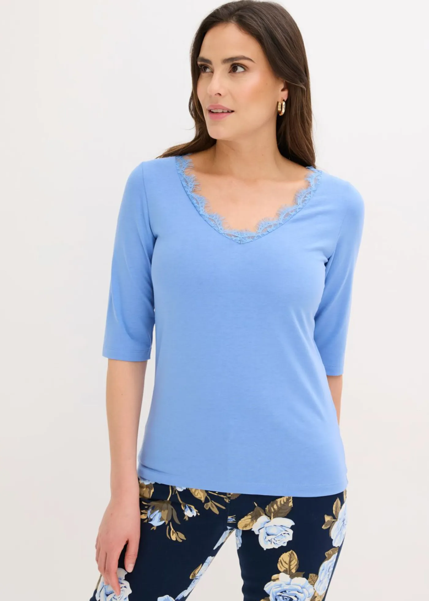 bonprix bonprix Camisetas|Novedades>Camiseta con encaje azul provenzal