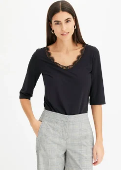 bonprix bonprix Camisetas|Novedades>Camiseta con encaje Negro