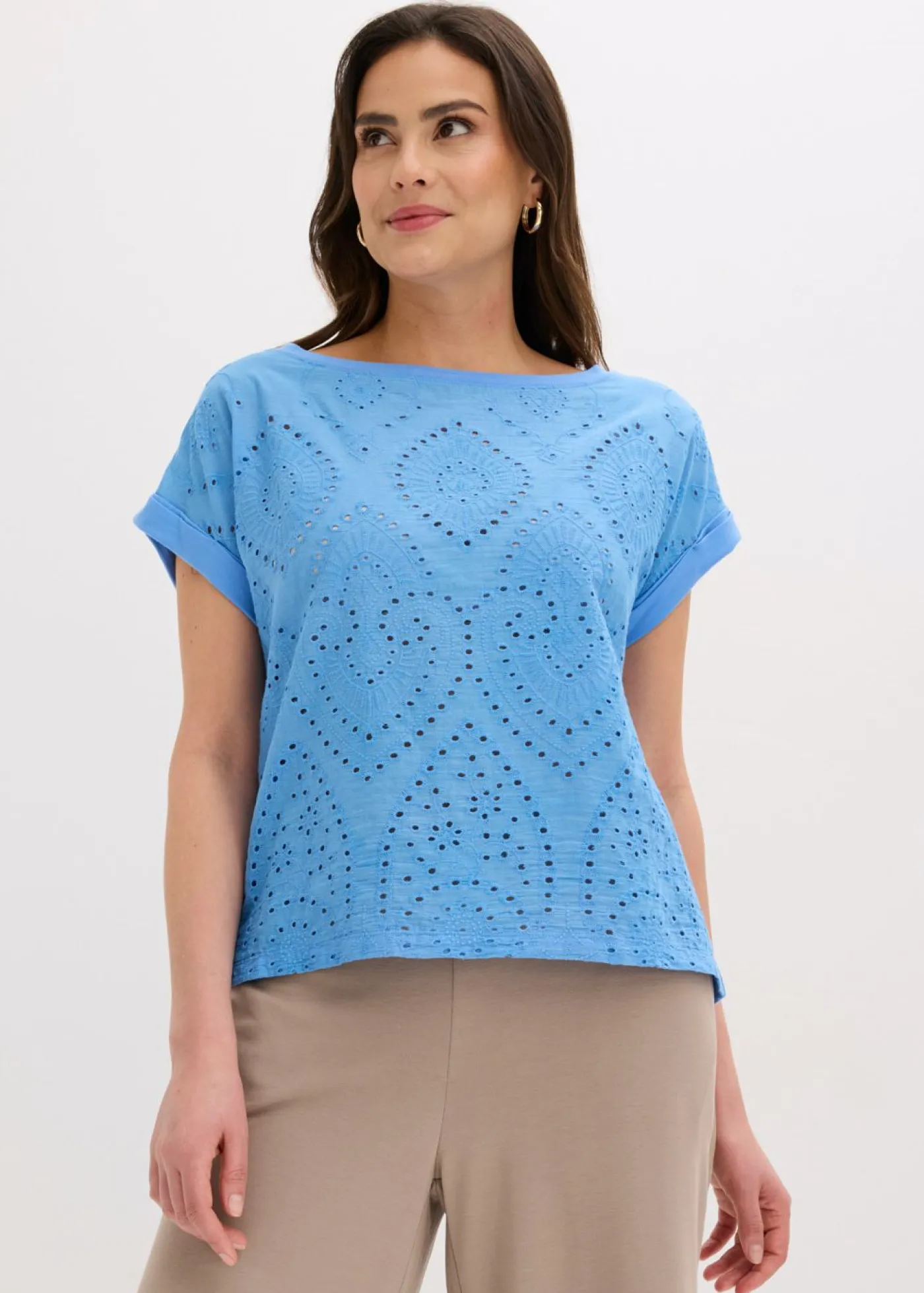 bonprix bonprix Camisetas|Novedades>Camiseta con encaje calado azul provenzal