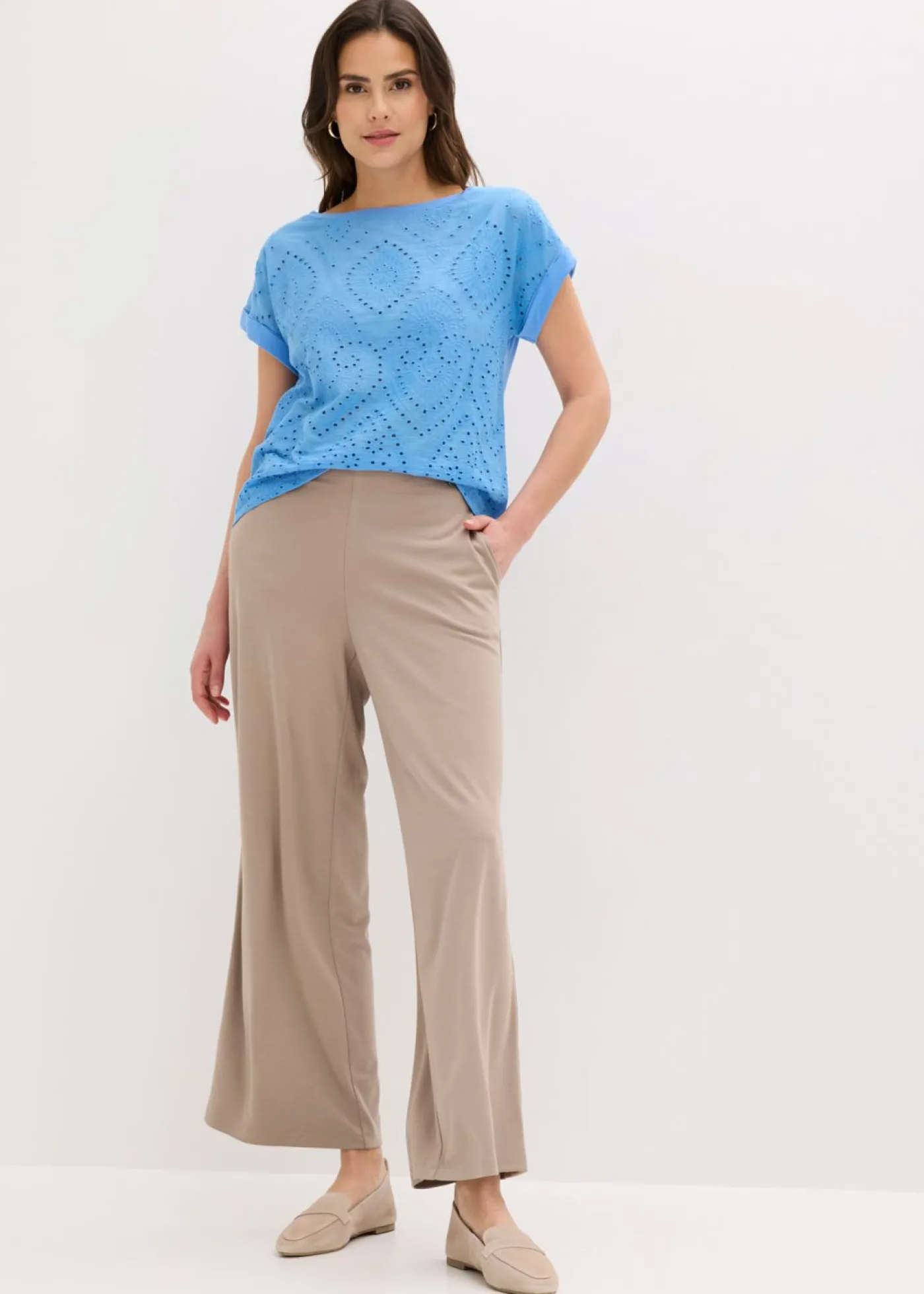 bonprix bonprix Camisetas|Novedades>Camiseta con encaje calado azul provenzal