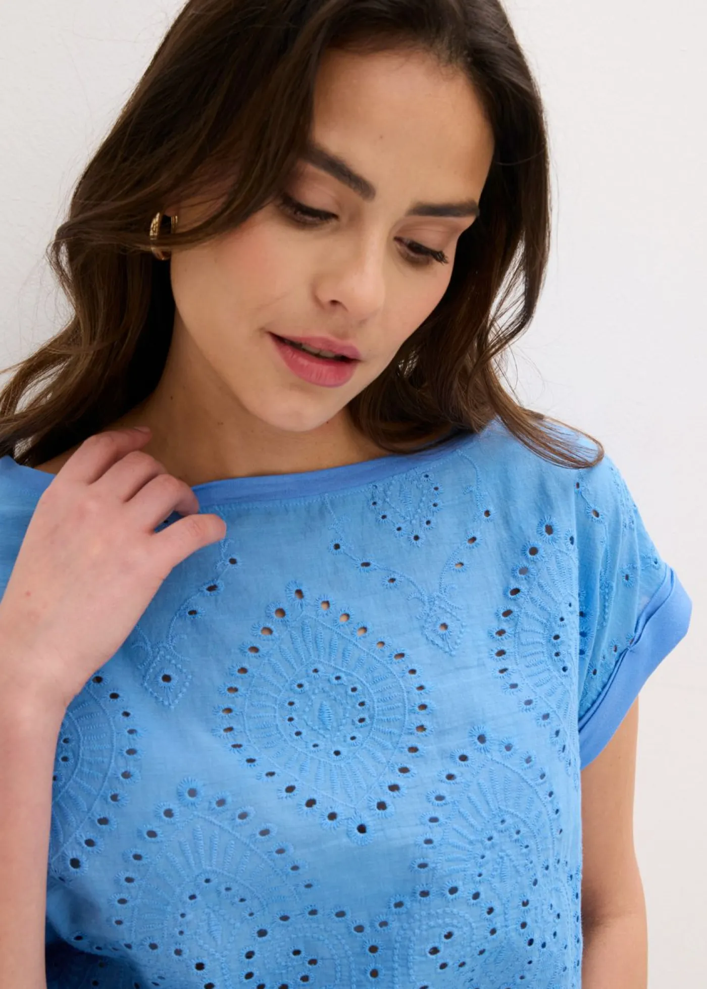 bonprix bonprix Camisetas|Novedades>Camiseta con encaje calado azul provenzal