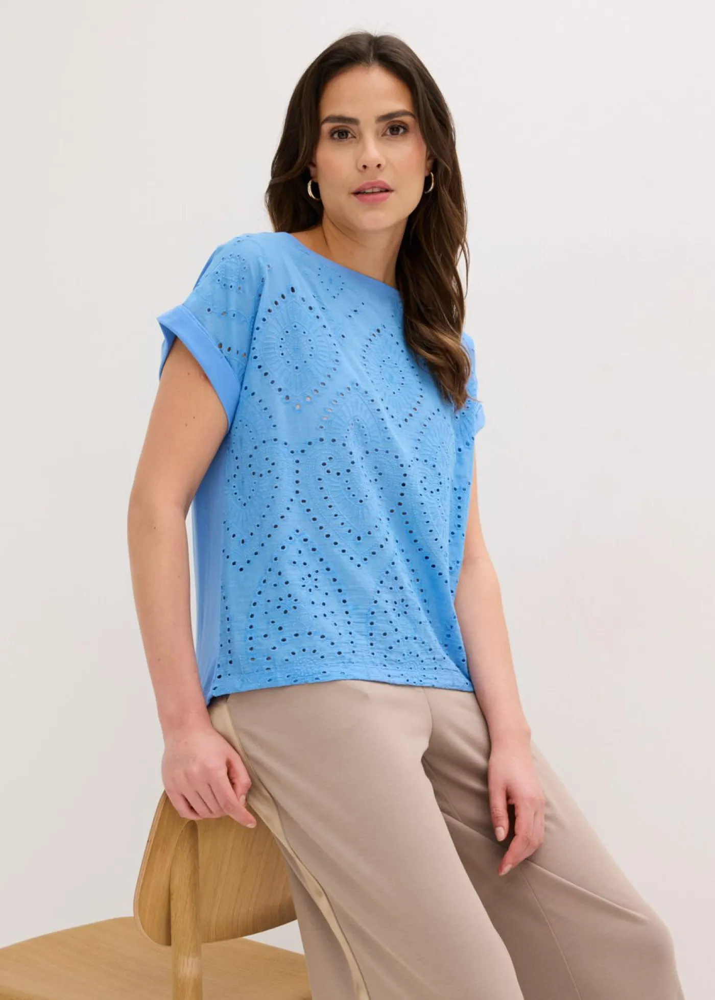 bonprix bonprix Camisetas|Novedades>Camiseta con encaje calado azul provenzal