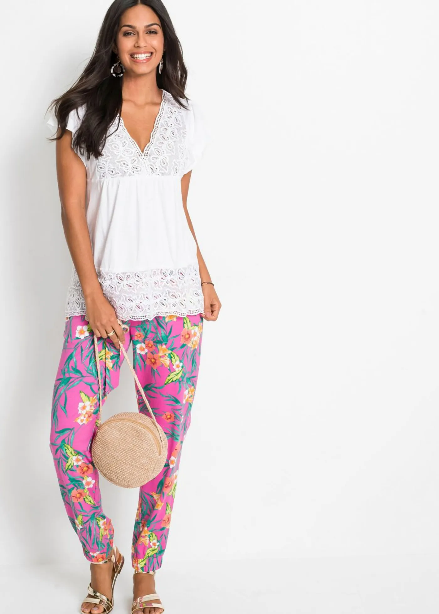 Mujer bonprix bonprix Camiseta con encaje en el escote