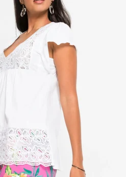 Mujer bonprix bonprix Camiseta con encaje en el escote