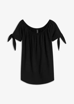 bonprix bonprix Camisetas|Novedades>Camiseta con escote bañera y detalle de lazo Negro