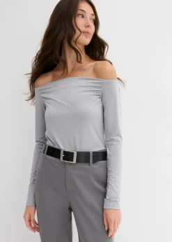 bonprix bonprix Camisetas>Camiseta con escote bañera de punto ligero gris sombra