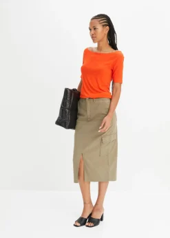 Mujer bonprix bonprix Camiseta con escote bañera en mezcla de viscosa