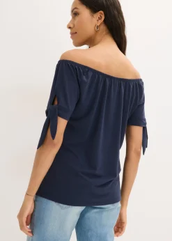 Mujer bonprix bonprix Camiseta con escote bañera y detalle de lazo